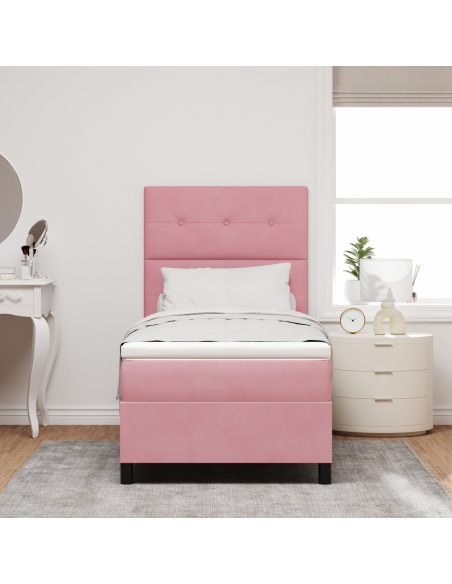 Letto Box Spring con Materasso e LED Rosa 90x200 cm Velluto