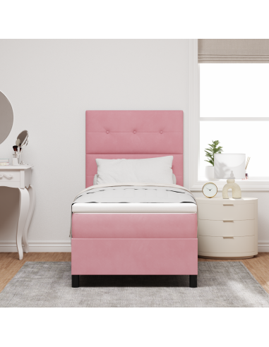 Letto a Sorgente LED con materasso Rosa 90 x 190 cm Tessuto