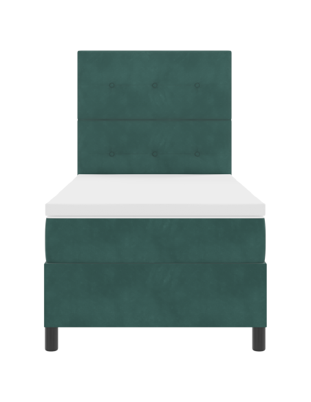 Letto Box Spring con Materasso e LED Verde Scuro 90x200 cm Velluto