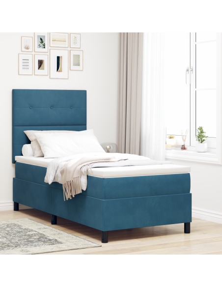 Letto con Rete a Doghe e Materasso & LED Blu Scuro 90x200 cm Velluto