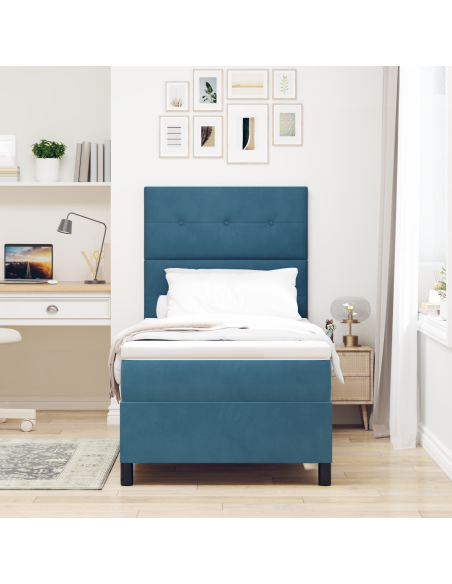 Letto con Rete a Doghe e Materasso & LED Blu Scuro 90x200 cm Velluto
