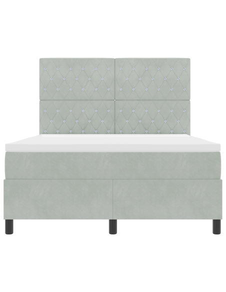 Letto Box Spring con Materasso e Luce LED Grigio Chiaro 140x200 cm Velluto