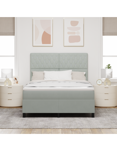 Letto Box Spring con Materasso e Luce LED Grigio Chiaro 140x200 cm Velluto
