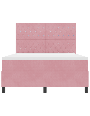 Letto a Sorgente LED con materasso Rosa 140 x 190 cm Tessuto