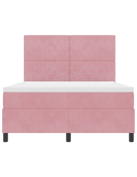 Letto Box Spring con Materasso e LED Rosa 140x190 cm Velluto