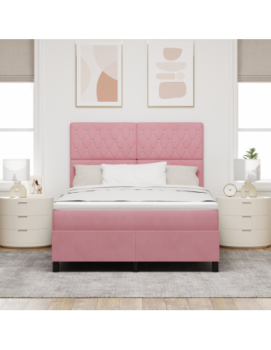 Letto a Sorgente LED con materasso Rosa 140 x 190 cm Tessuto