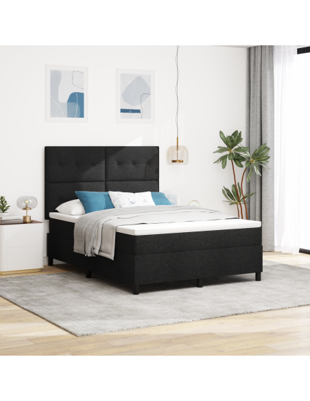 Letto Box Spring con Materasso e LED Nero 140x200 cm Tessuto