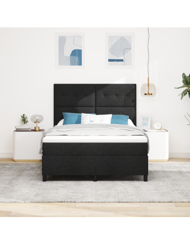 Letto a molle con materasso con led Nero 140 x 200 cm Tessuto