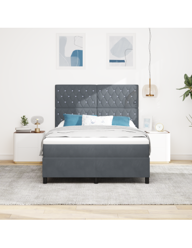 Letto a Sorgente LED Grigio scuro 140 x 200 cm Velluto
