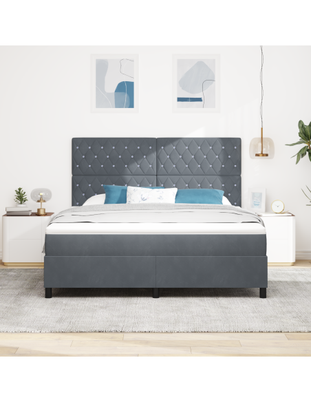 Letto Box Spring con Materasso e LED Grigio Scuro 180x200 cm Velluto