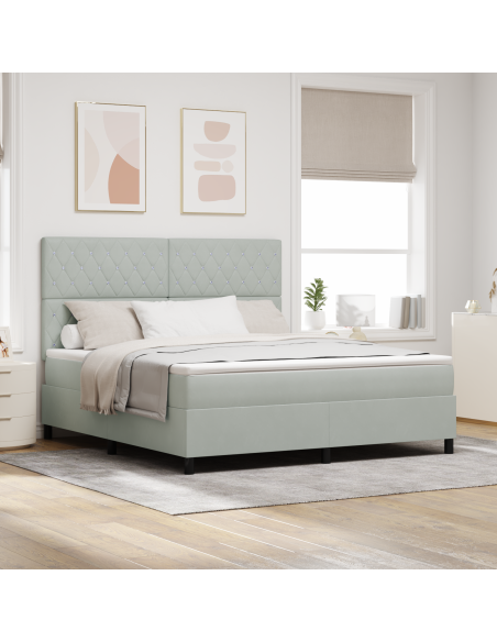 Letto a Box Spring con Materasso e Luce LED Grigio Chiaro 180x200 cm Velluto