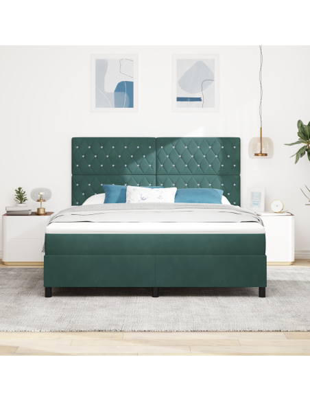 Letto a Molle con Materasso e LED Verde Scuro 180x200 cm Velluto