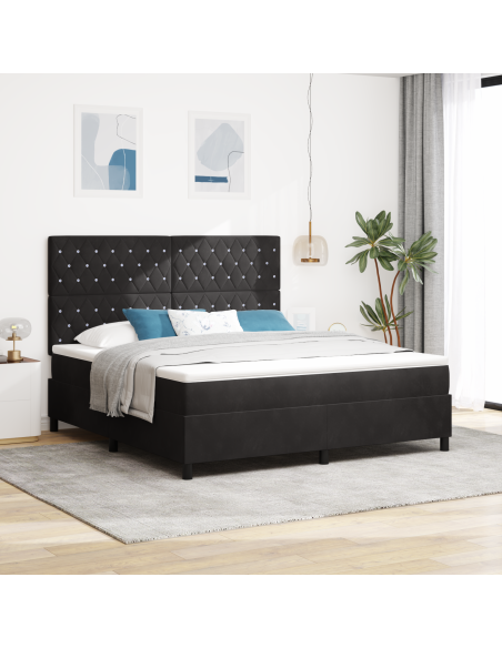 Letto a Molletta  con Materasso e LED Nero 180x200 cm Velluto