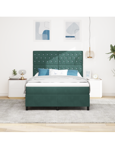 Letto a Sorgente LED Verde Scuro 140 x 200 cm Tessuto