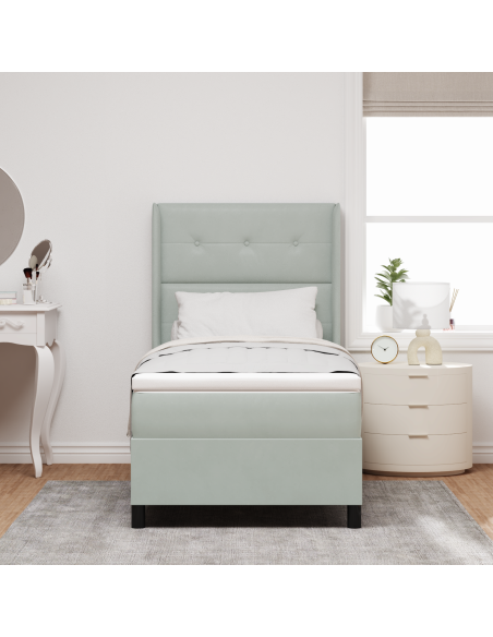 Letto a molle con materasso Grigio chiaro 90 x 190 cm Velluto