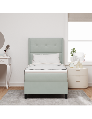 Letto a molle con materasso Grigio chiaro 90 x 200 cm Velluto