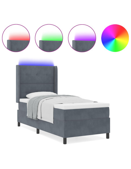 Letto a molletta con materasso e LED grigio scuro 80x200 cm in velluto