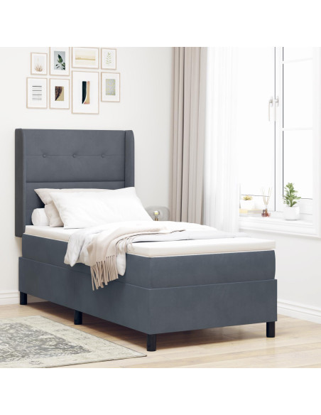 Letto a molletta con materasso e LED grigio scuro 80x200 cm in velluto