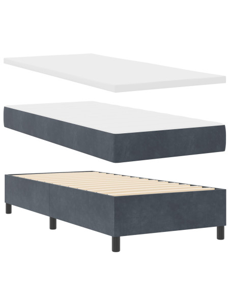 Letto a molle con materasso Grigio scuro 80 x 200 cm Velluto