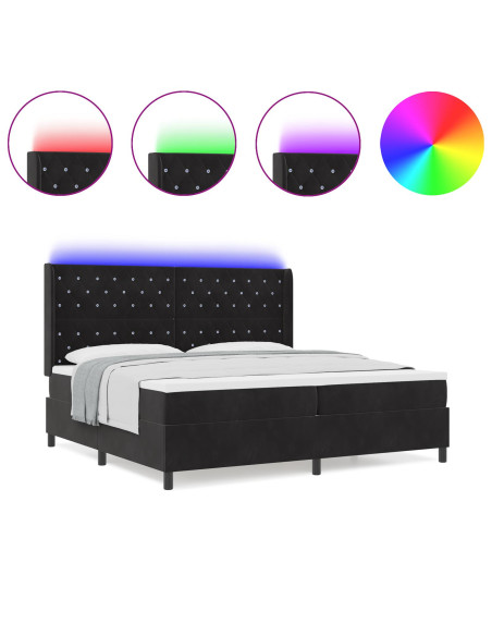 Letto con Box Spring e Materasso & LED Nero 200x200 cm Velluto