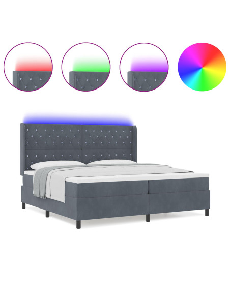 Letto a Molle con Materasso e LED Grigio Scuro 200x200 cm Velluto