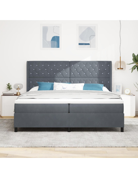 Letto a Molle con Materasso e LED Grigio Scuro 200x200 cm Velluto