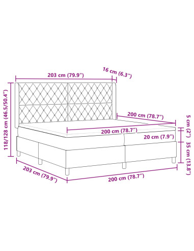 Letto a molle con materasso Grigio chiaro 200 x 200 cm Velluto