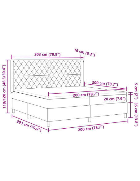 Letto a molle con materasso Grigio chiaro 200 x 200 cm Velluto