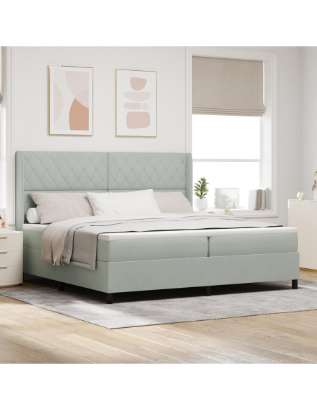 Letto Box Spring con Materasso e Luce LED Grigio Chiaro 200x200 cm Velluto