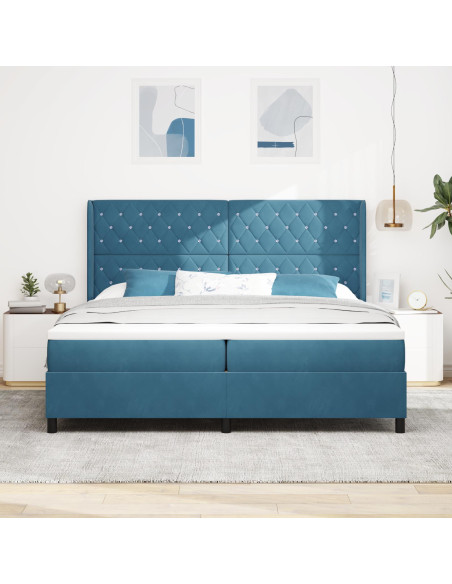 Letto Box Spring  con Materasso e LED Blu Scuro 200x200 cm Velluto