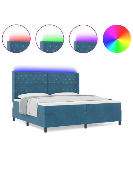 Letto Box Spring  con Materasso e LED Blu Scuro 200x200 cm Velluto