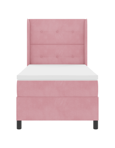 Letto Box Spring  con Materasso e LED Rosa 90x200 cm in Velluto