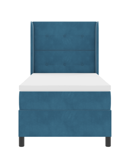 Letto Box Spring  con Materasso e LED Blu Scuro 90x200 cm Velluto