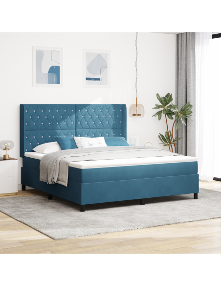 Letto con Rete e Materasso & LED Blu Scuro 180x200 cm Velluto