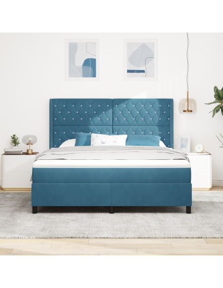 Letto con Rete e Materasso & LED Blu Scuro 180x200 cm Velluto