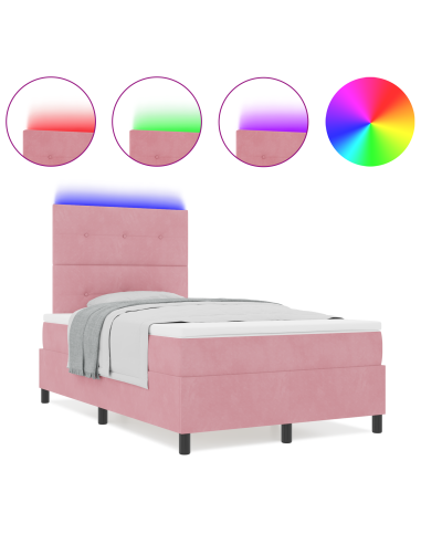 Letto a Sorgente LED con materasso Rosa 120 x 200 cm Tessuto