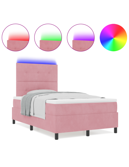 Letto Box Spring con Materasso e LED Rosa 120x200 cm Velluto