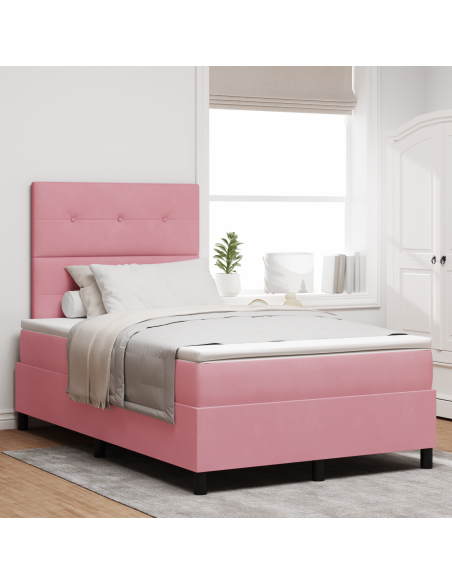 Letto Box Spring con Materasso e LED Rosa 120x190 cm Velluto