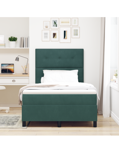 Letto a Sorgente LED Verde Scuro 120 x 190 cm Tessuto