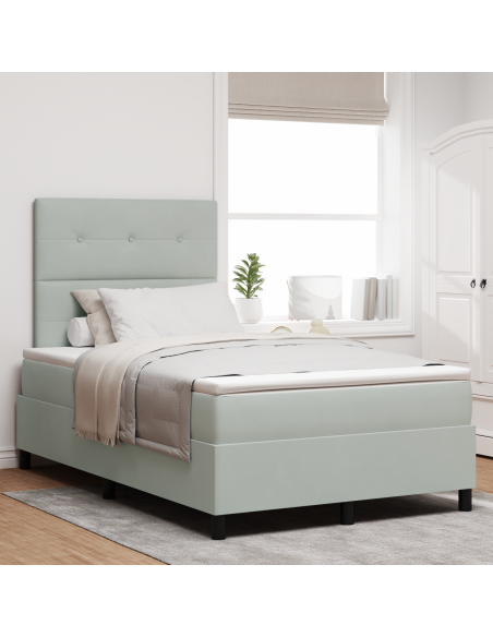 Letto Box Spring con Materasso e Luce LED Grigio Chiaro 120x200 cm Velluto