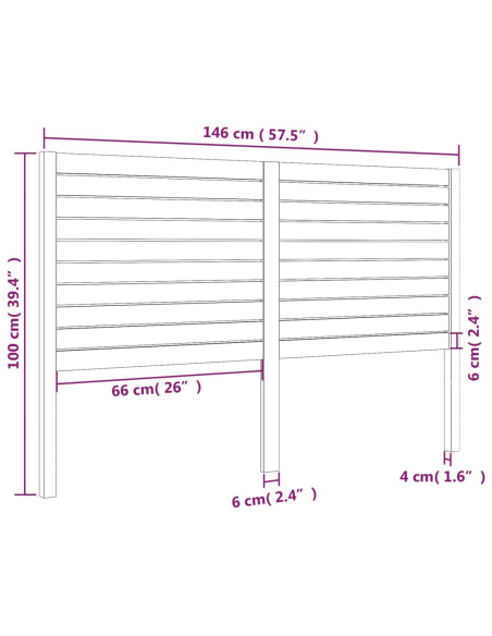 Testiera per Letto Bianca 146x4x100cm in Legno Massello di Pino
