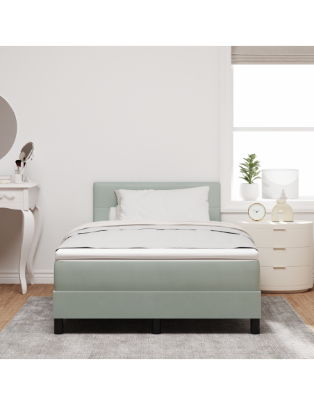 Letto Box Spring con Materasso e Luce LED Grigio Chiaro 120x200 cm Velluto