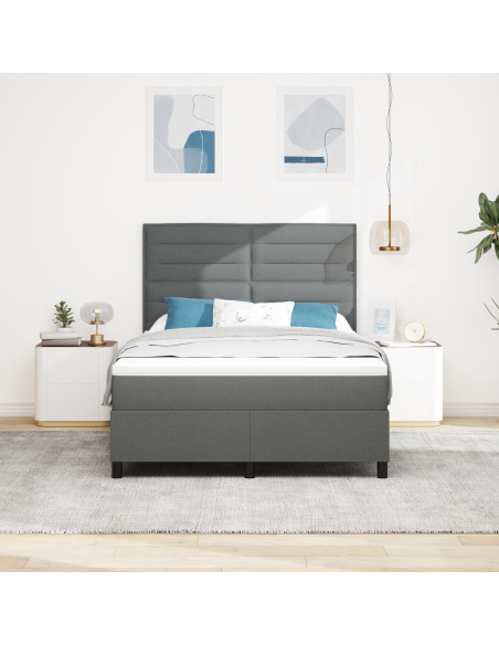 Letto Box Spring con Materasso e LED Grigio Scuro 140x190 cm Tessuto