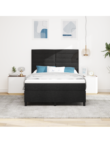 Letto a molle con materasso con led Nero 140 x 190 cm Tessuto