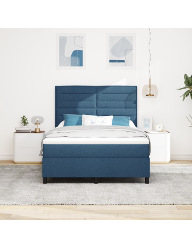 Letto a molle con materasso con led Blu 140 x 190 cm Tessuto