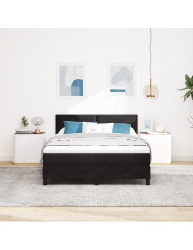 Letto a Sorgente LED con materasso Nero 140 x 190 cm Velluto