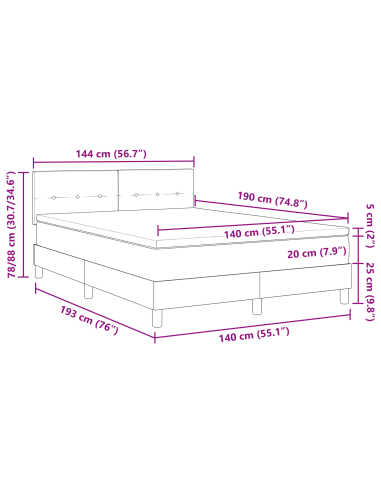 Letto a Sorgente LED con led Verde Scuro 140 x 190 cm Velluto
