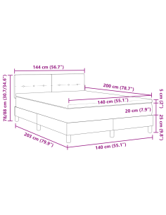 Letto a Sorgente LED con led Grigio chiaro 140 x 200 cm Velluto
