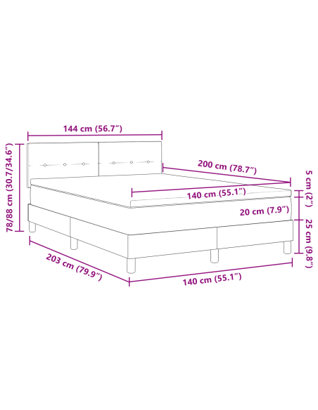 Letto Box Spring  con materasso e luce LED Grigio chiaro 140x200 cm Velluto