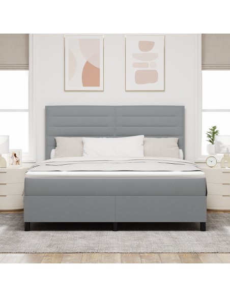 Letto con Box Spring e Materasso & LED Grigio Chiaro 180x200 cm Tessuto